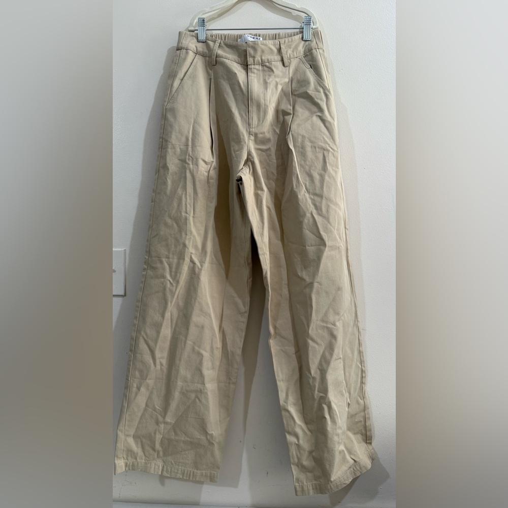 Sophie Rue Wide-Leg Chino Pants in Light Khaki